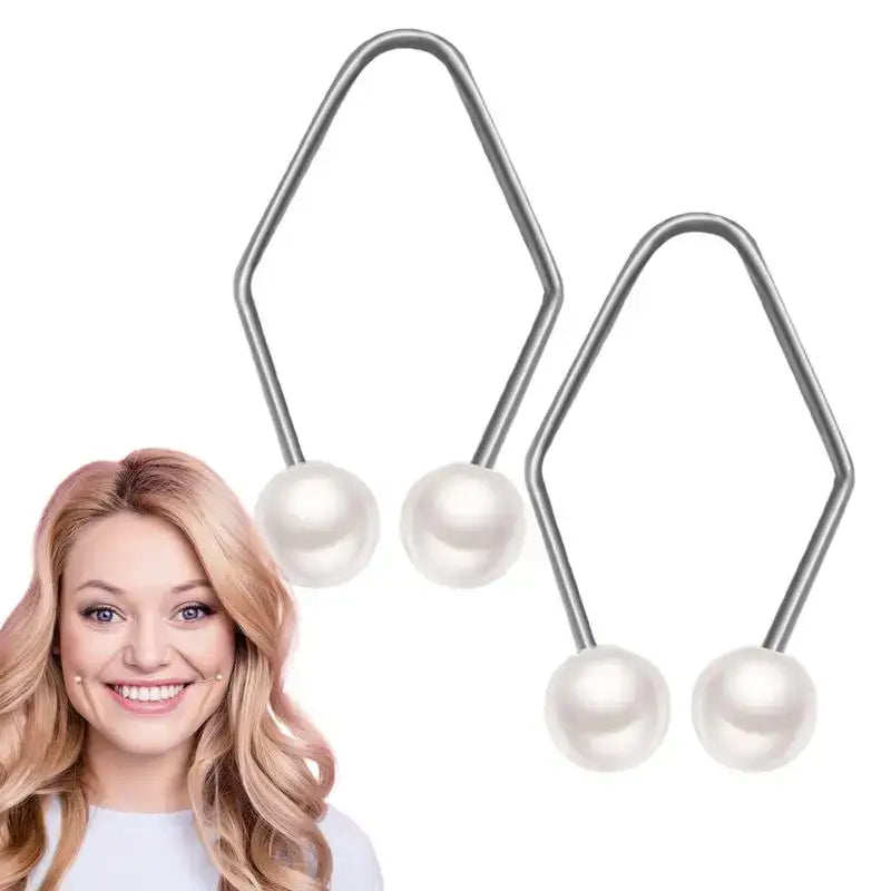 Pearl earrings with hexagonal-shaped silver wire hooks.