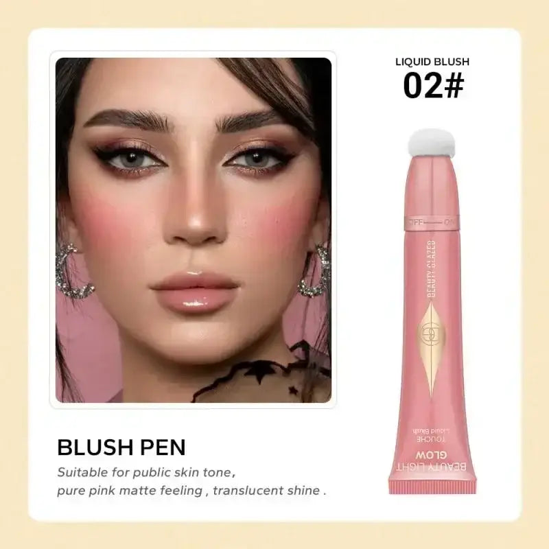 Liquid blush pen in a pink tube with gold accents.