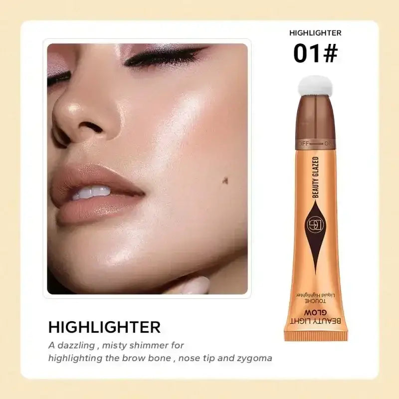 Liquid highlighter makeup product in a gold-colored tube.