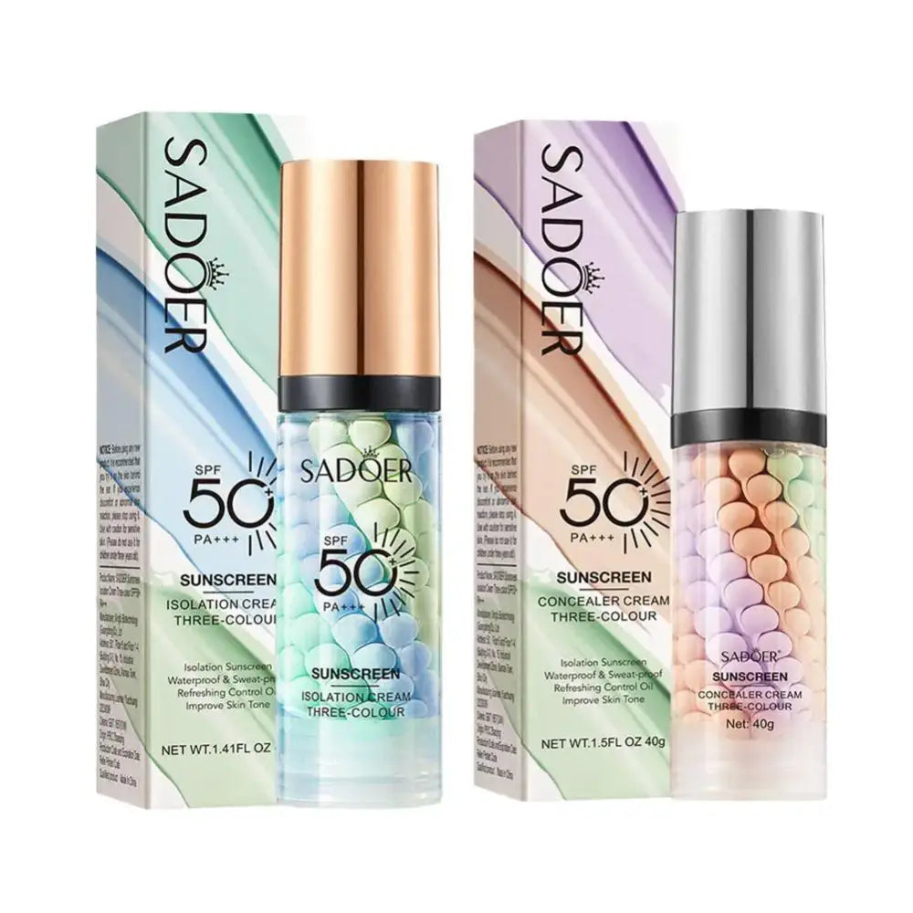 Sunscreen products from the Sadoer brand with SPF 50 protection.