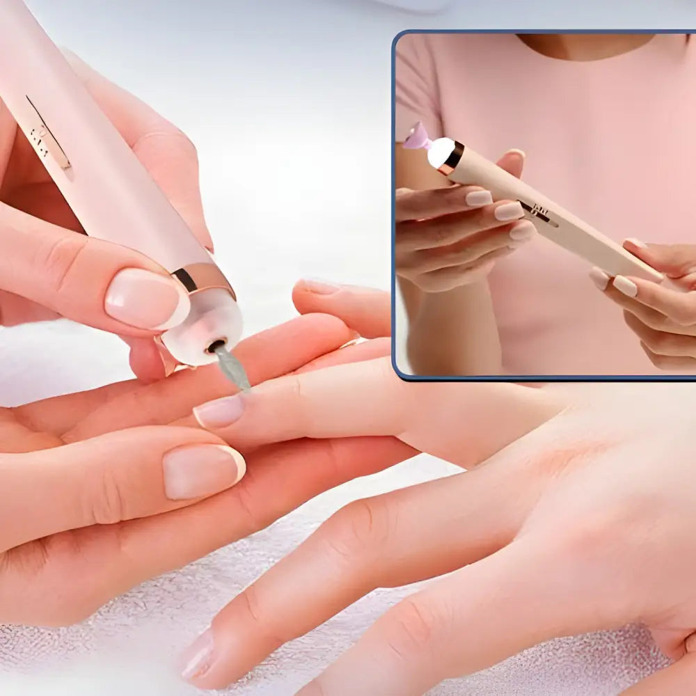 Electric nail file being used on fingernails.