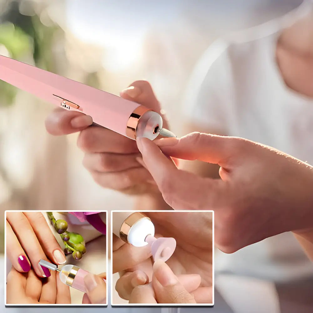 Nail file being used to shape a fingernail.