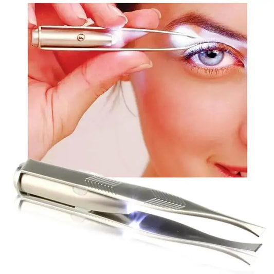 Illuminated eyebrow trimmer or shaper with a precision tip.