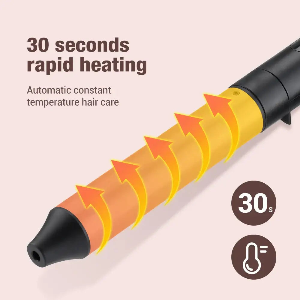 Hair styling tool with a heated cylindrical barrel for rapid heating and automatic temperature control.