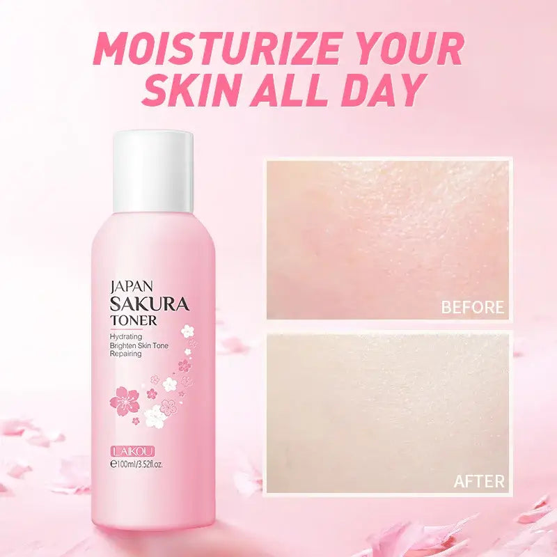 Pink bottle of Japan Sakura Toner skincare product.