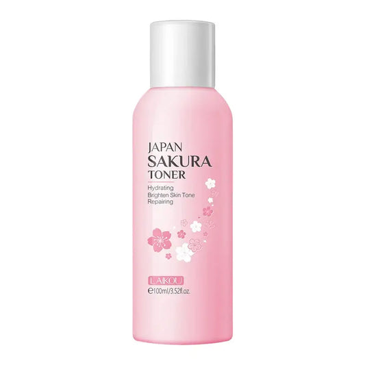 Pink bottle of Japan Sakura Toner with cherry blossom design.