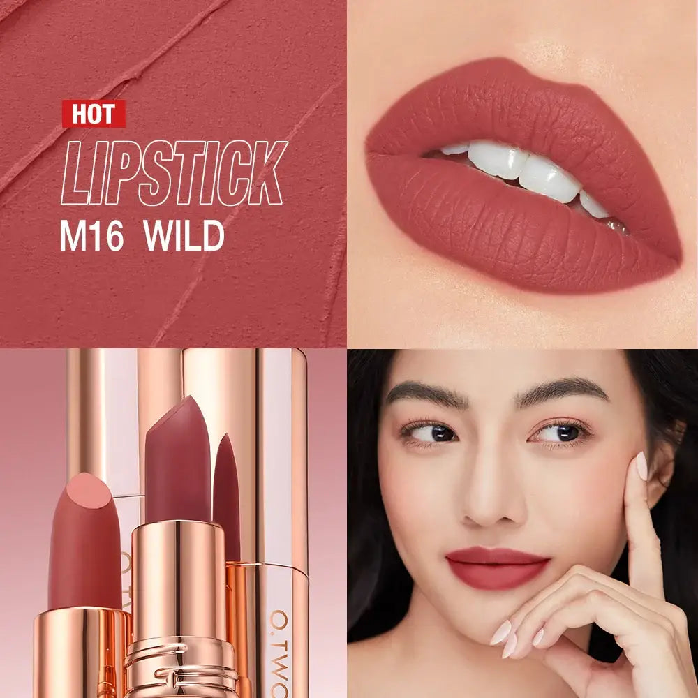 Lipstick advertisement featuring product images and application results.