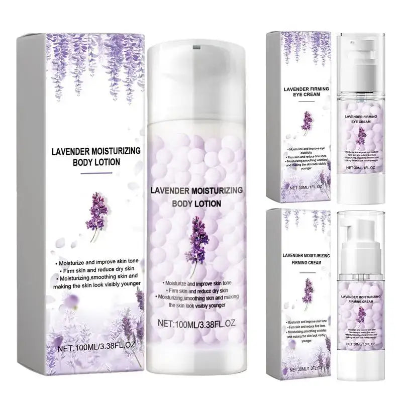 Lavender moisturizing body lotion bottle with its product packaging.