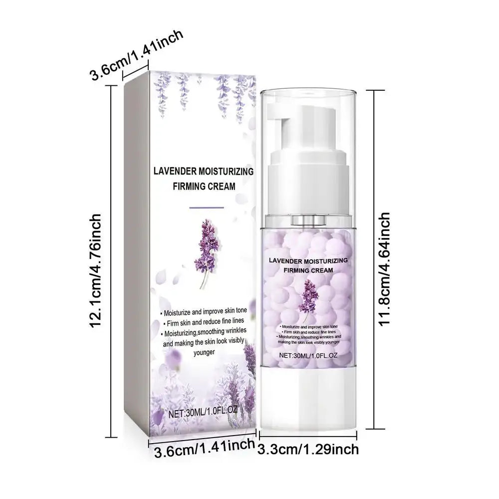 Lavender moisturizing firming cream in a bottle with accompanying product box.