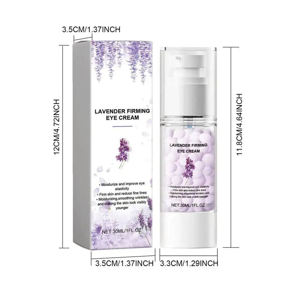 Lavender firming eye cream product with packaging box.