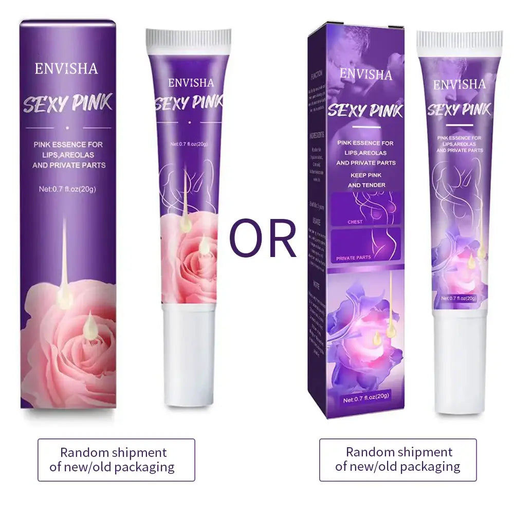 Lip plumper product in purple packaging with floral imagery.