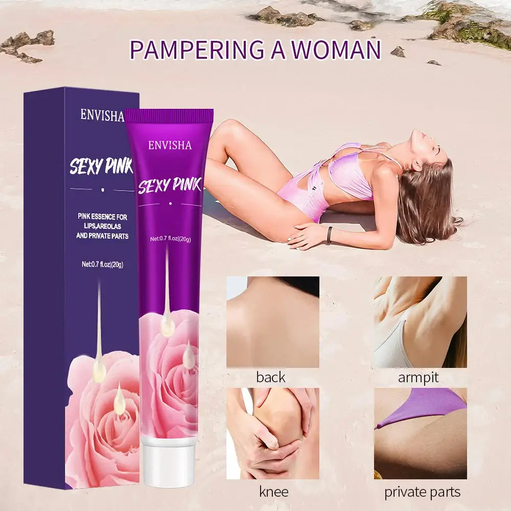 Tube of ’Sexy Pink’ cream or lotion product by Envisha, marketed for pampering women.