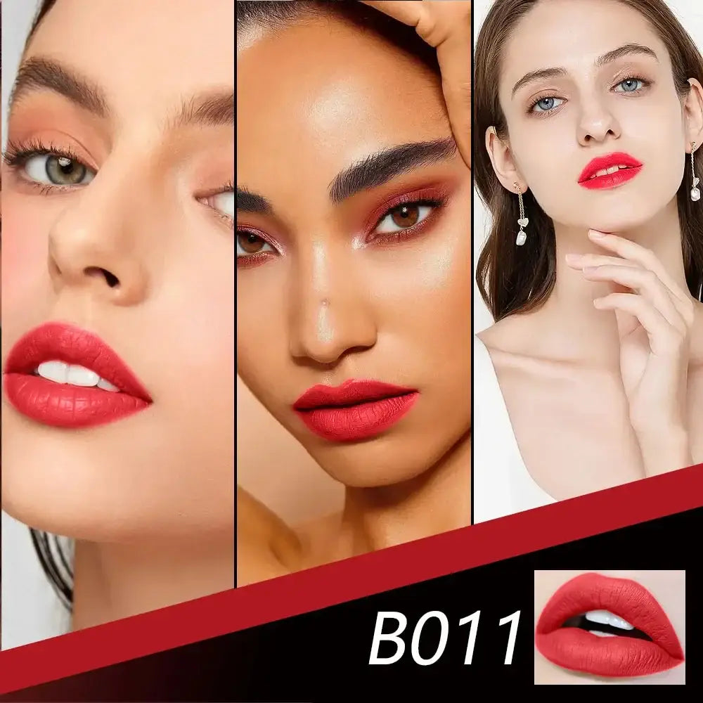 Collage of close-up beauty shots featuring vibrant red lipstick on diverse models.