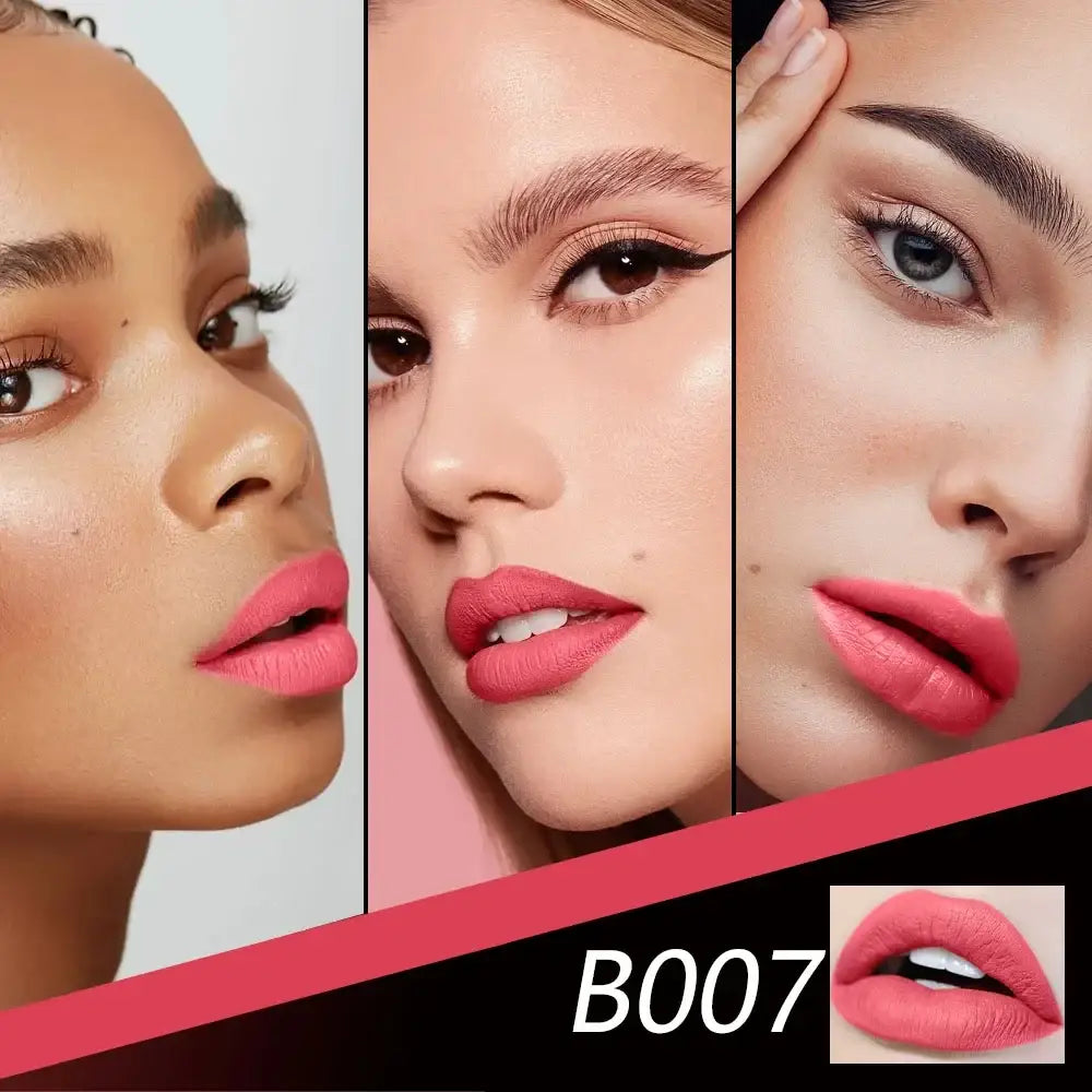 Collage of close-up facial features showcasing vibrant pink lipstick on diverse models.