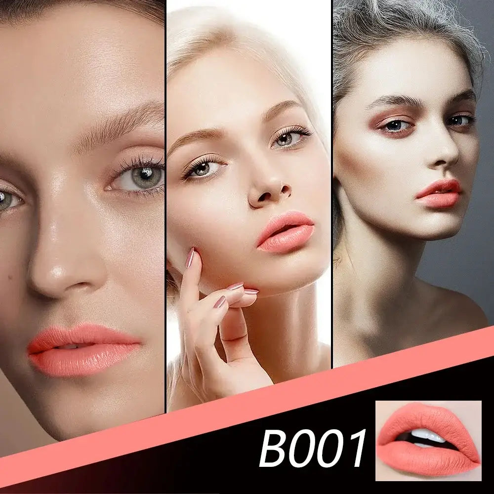 Collage of three close-up facial portraits showcasing different makeup looks, with a focus on lip colors.