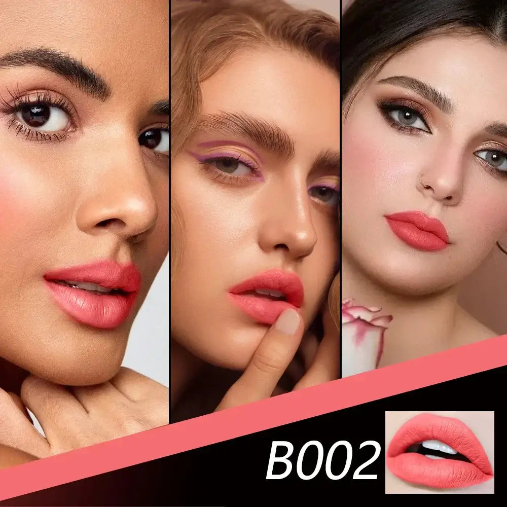 Collage of three close-up facial portraits showcasing vibrant lip makeup.