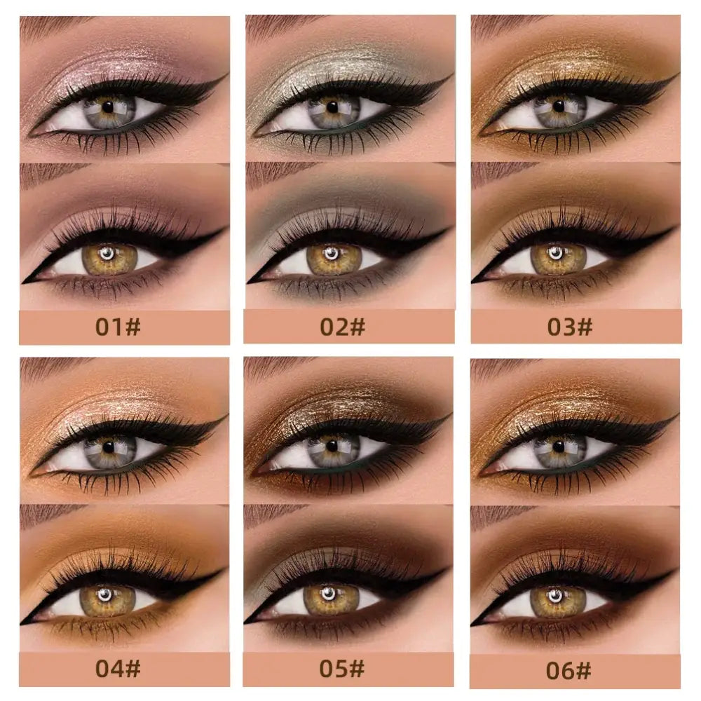 Collage of close-up eye makeup looks showcasing different eyeshadow colors and styles.