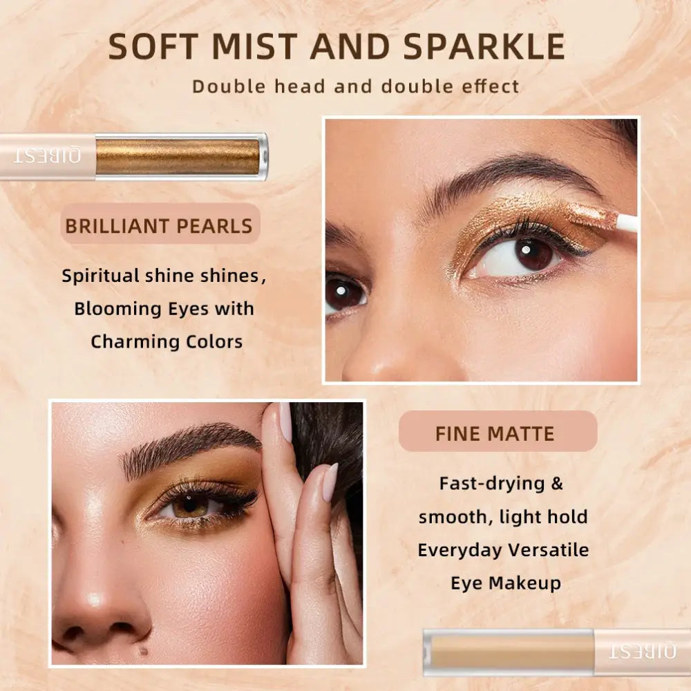 Dual-ended eye makeup product with ’Soft Mist and Sparkle’ effects.