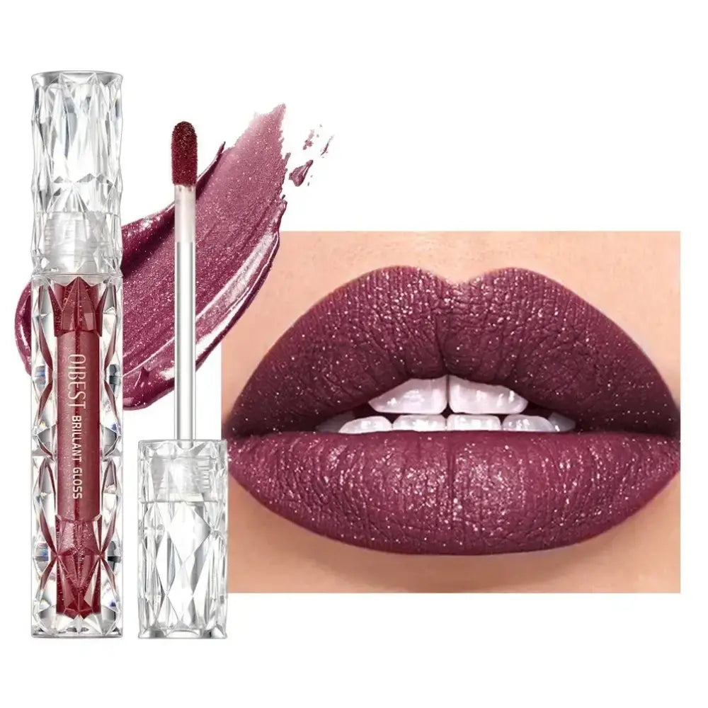 Deep burgundy lipstick with a close-up of lips wearing the same shade.