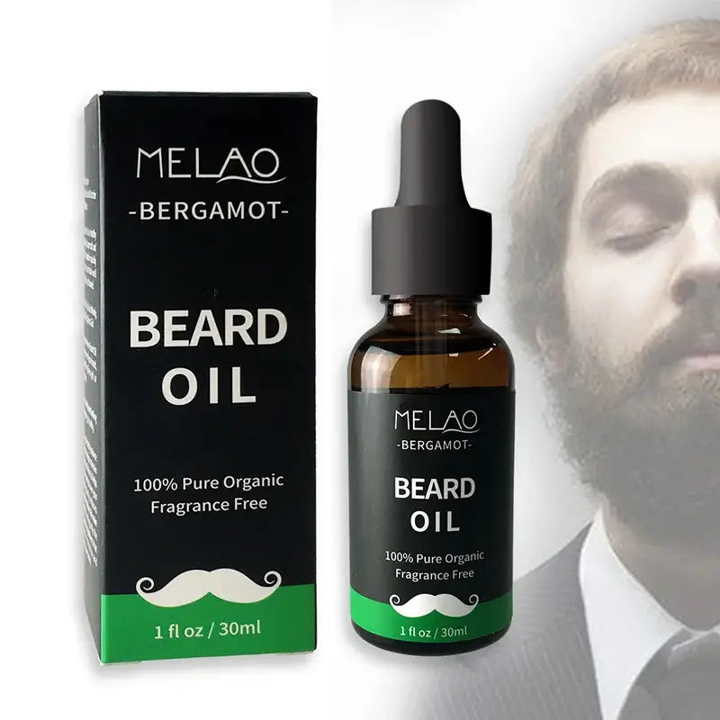 Bottle of Melao bergamot beard oil with its packaging.