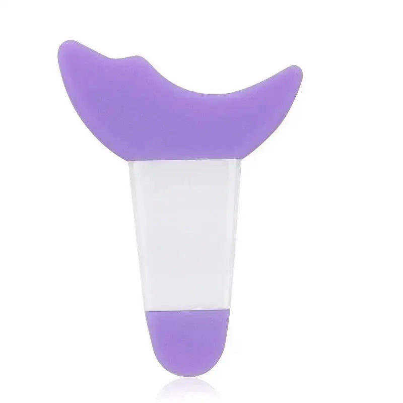 Purple and white T-shaped device with curved ends.