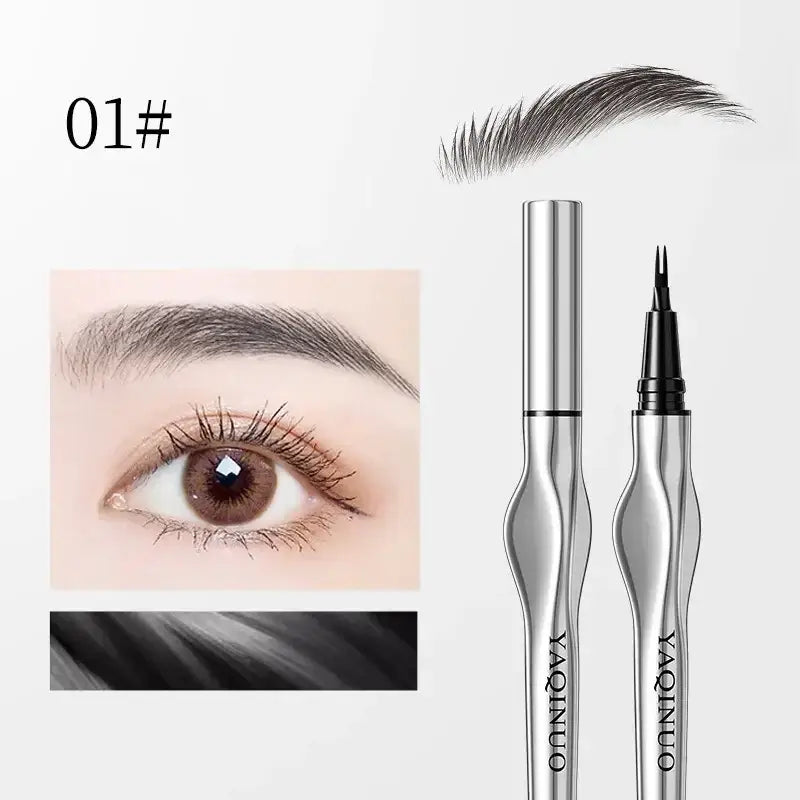 Eyebrow pencil with a fine-tip applicator and metallic silver casing.