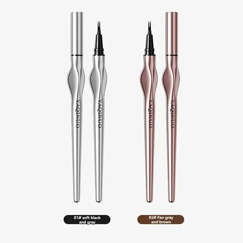 Eyebrow pencils in silver and rose gold metallic finishes.