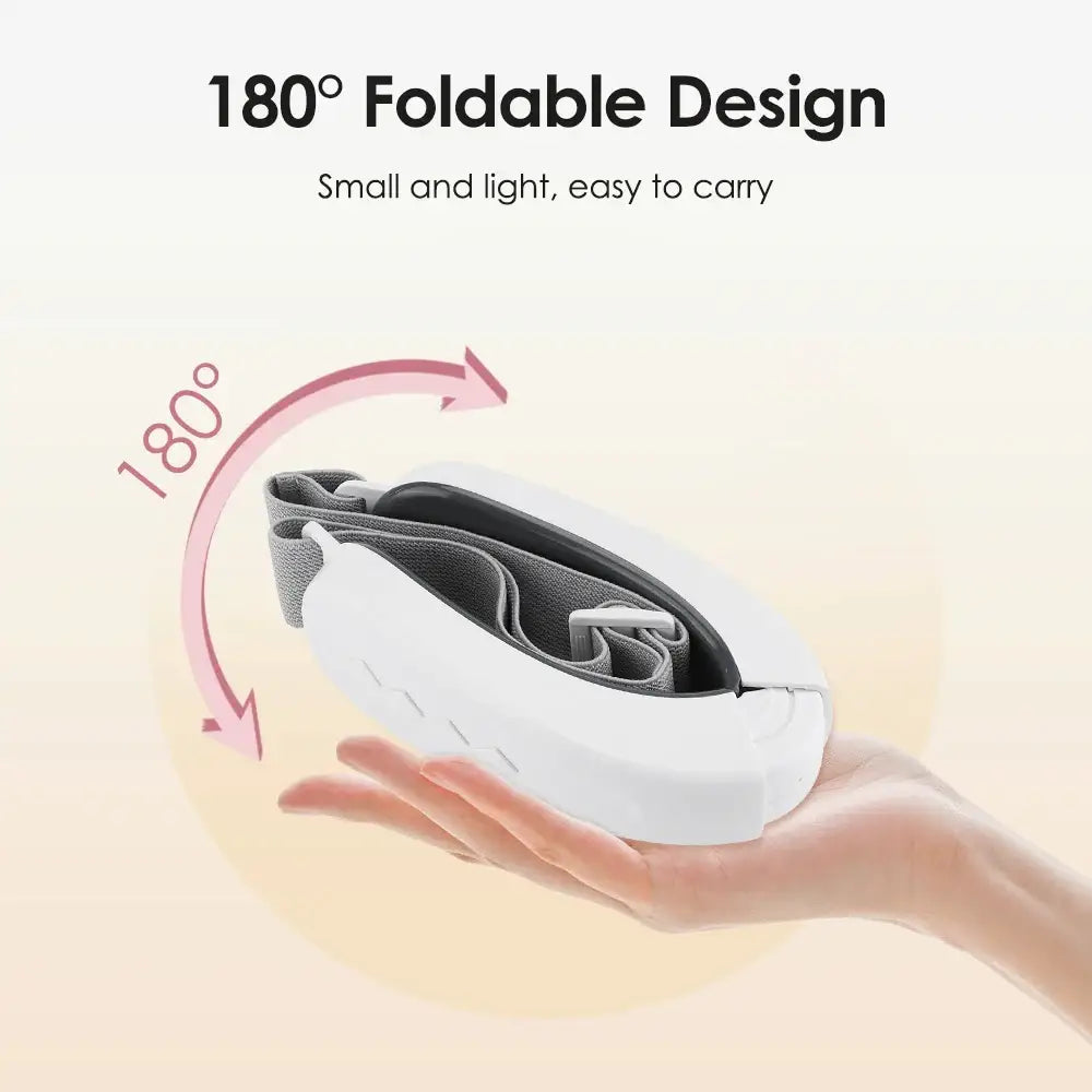 Foldable white electronic device with a 180-degree rotating design resting on an open palm.