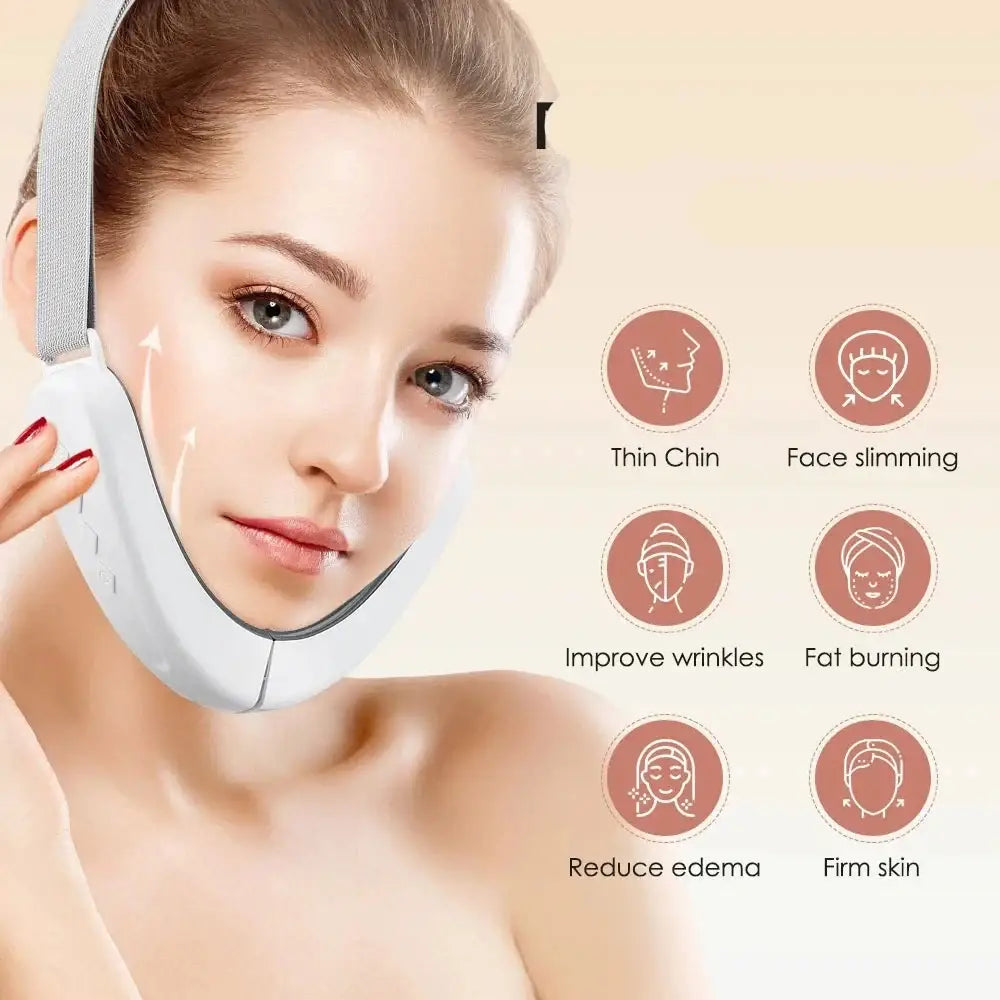 Face-slimming device worn around the lower half of the face and jaw.