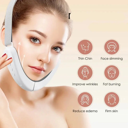 Face-slimming device worn around the lower half of the face and jaw.