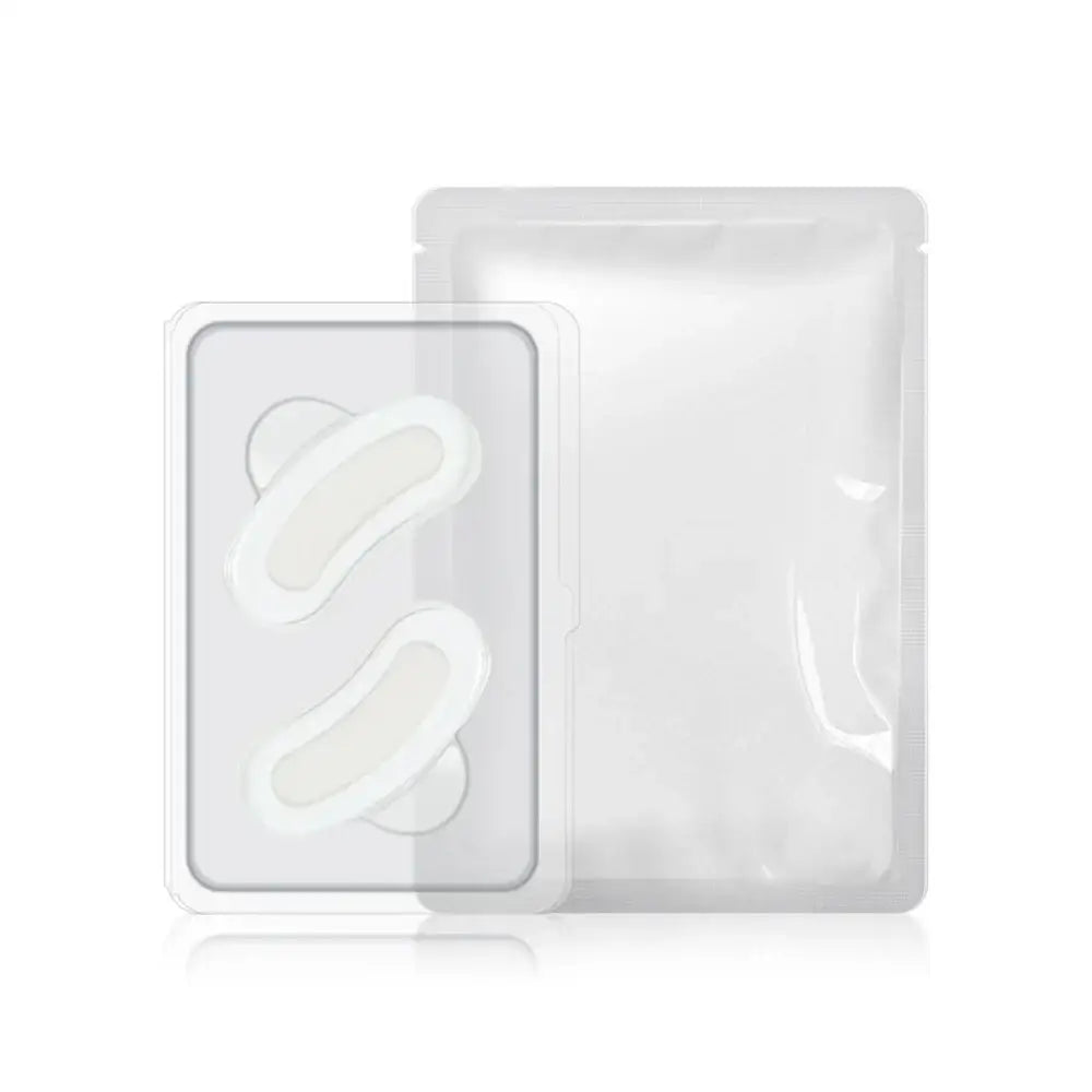 Eye patches or under-eye masks in a white packaging container.