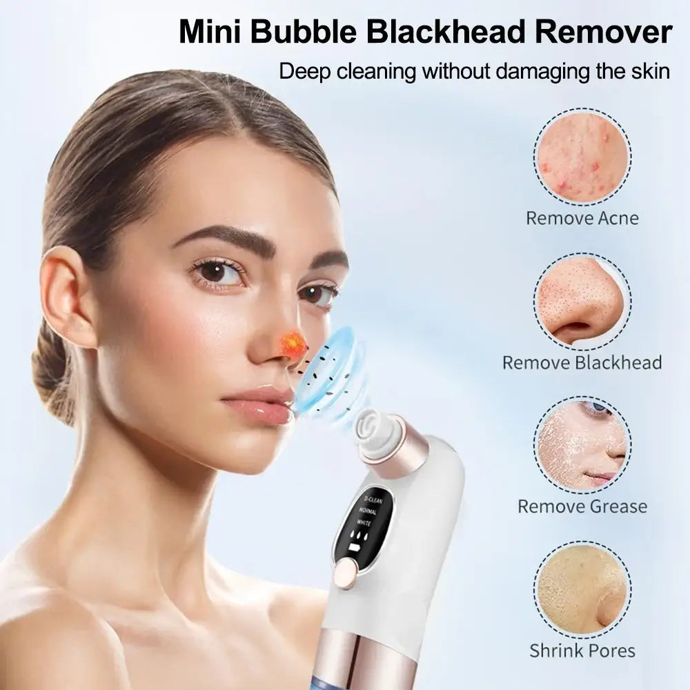 Mini bubble blackhead remover device for deep facial cleansing.