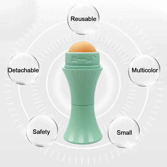 Mint green hourglass-shaped container with a rounded orange top.