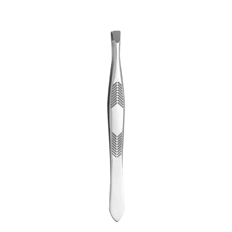 Sleek, modern toothbrush with a metallic handle featuring chevron-like grip patterns.