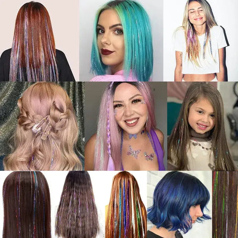 Collage of diverse hair colors and styles, including vibrant dyes and creative techniques.