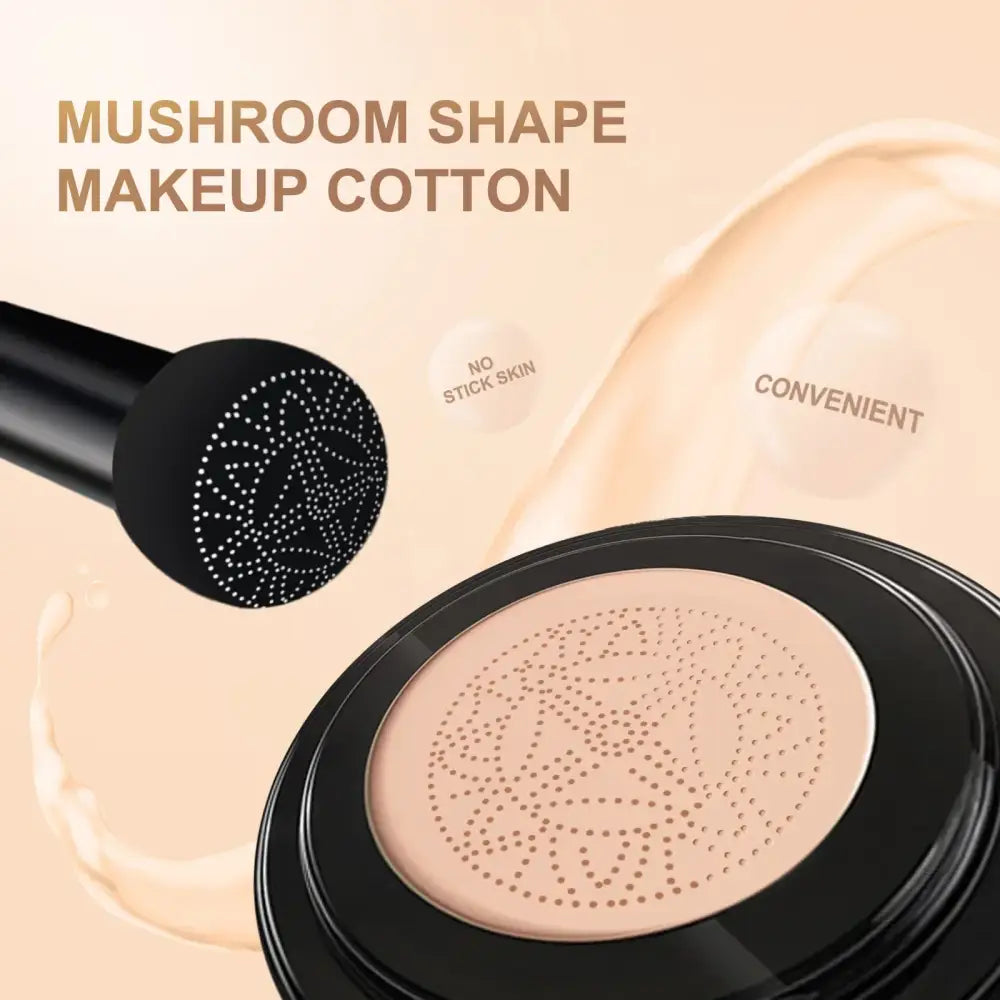 Mushroom-shaped makeup applicator with a dotted surface for applying cosmetic products.