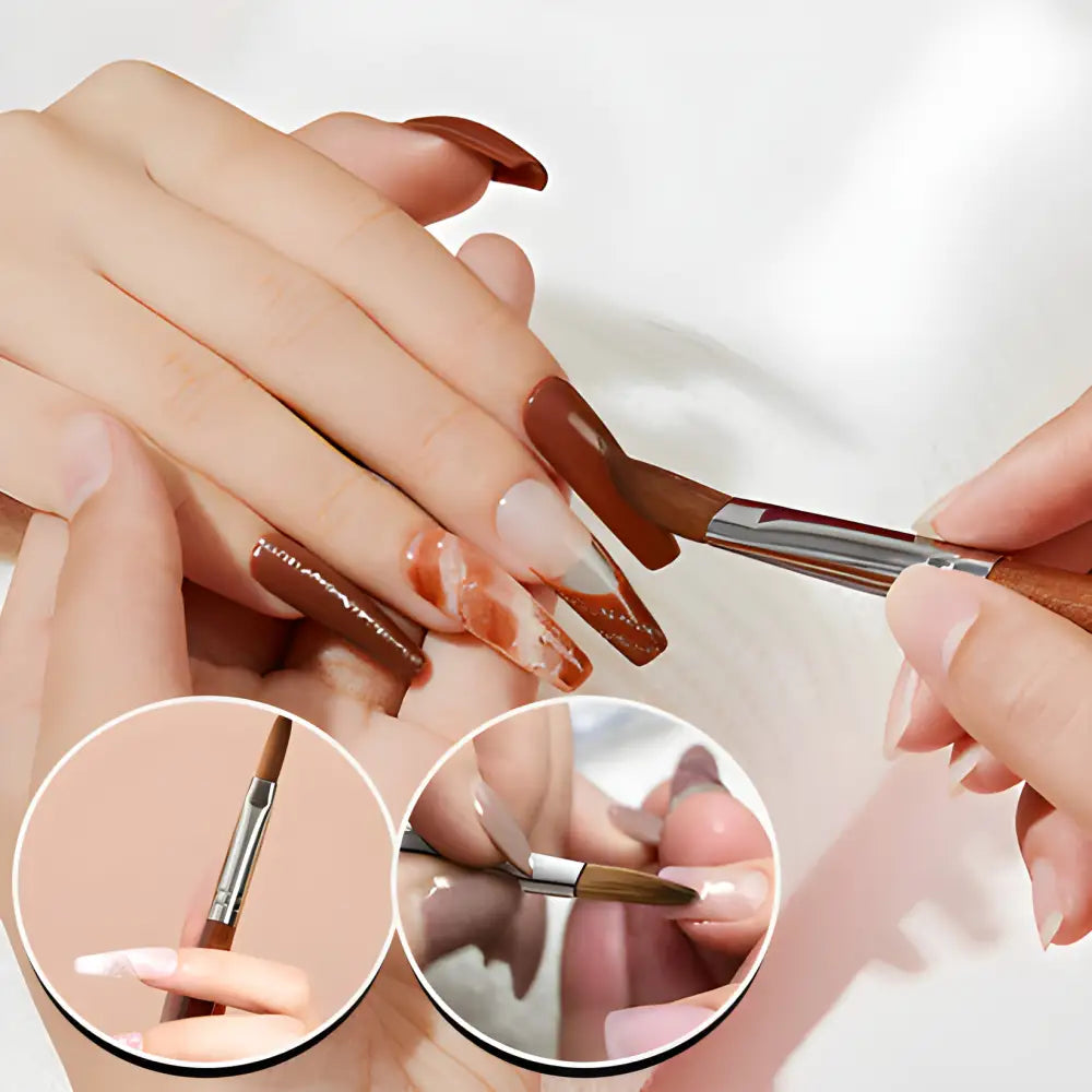 Hands receiving a manicure with detailed nail art application.