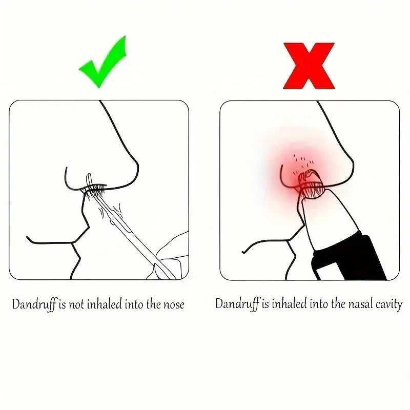 Diagram comparing correct and incorrect ways of removing dandruff from facial hair.