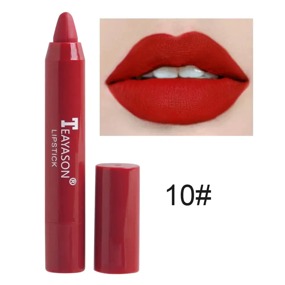 Red lipstick in a crayon-style applicator.