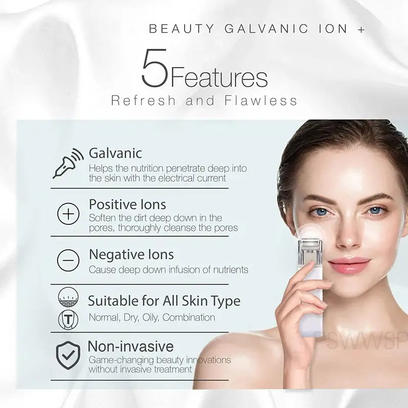 Beauty device for facial skincare featuring galvanic ion technology.