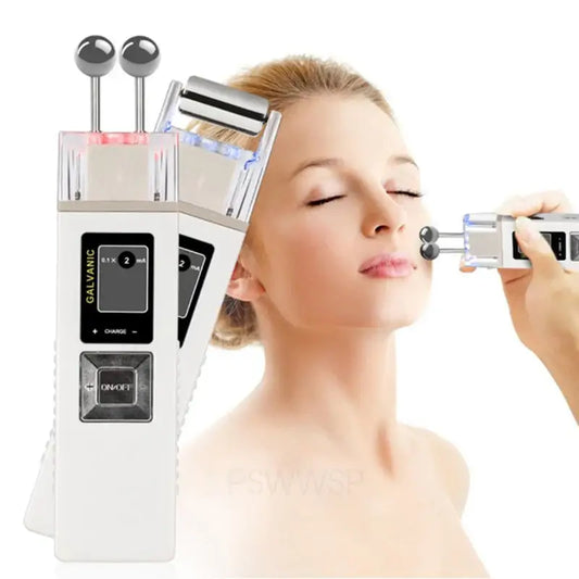 Facial beauty device with multiple attachments for skincare treatments.