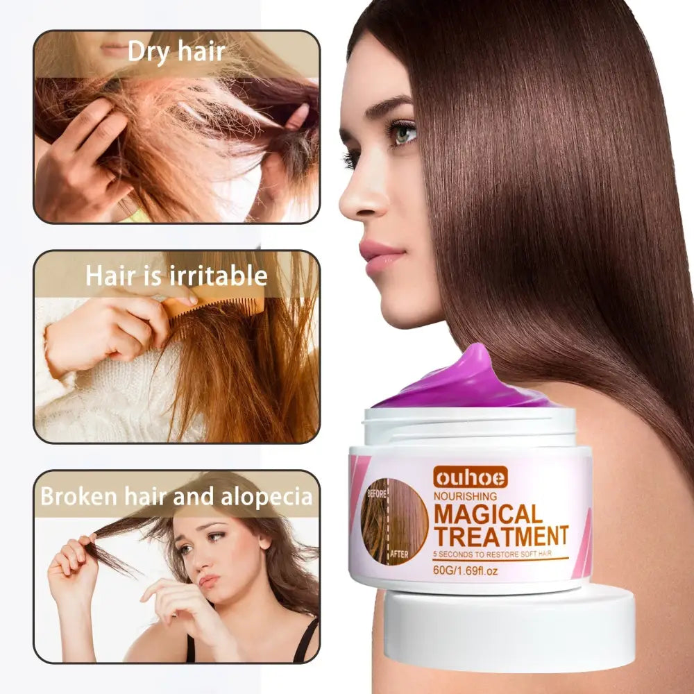 Hair treatment product in a white jar with orange labeling.