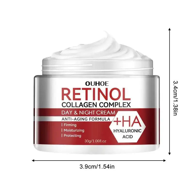 Jar of Retinol Collagen Complex day and night cream with hyaluronic acid.