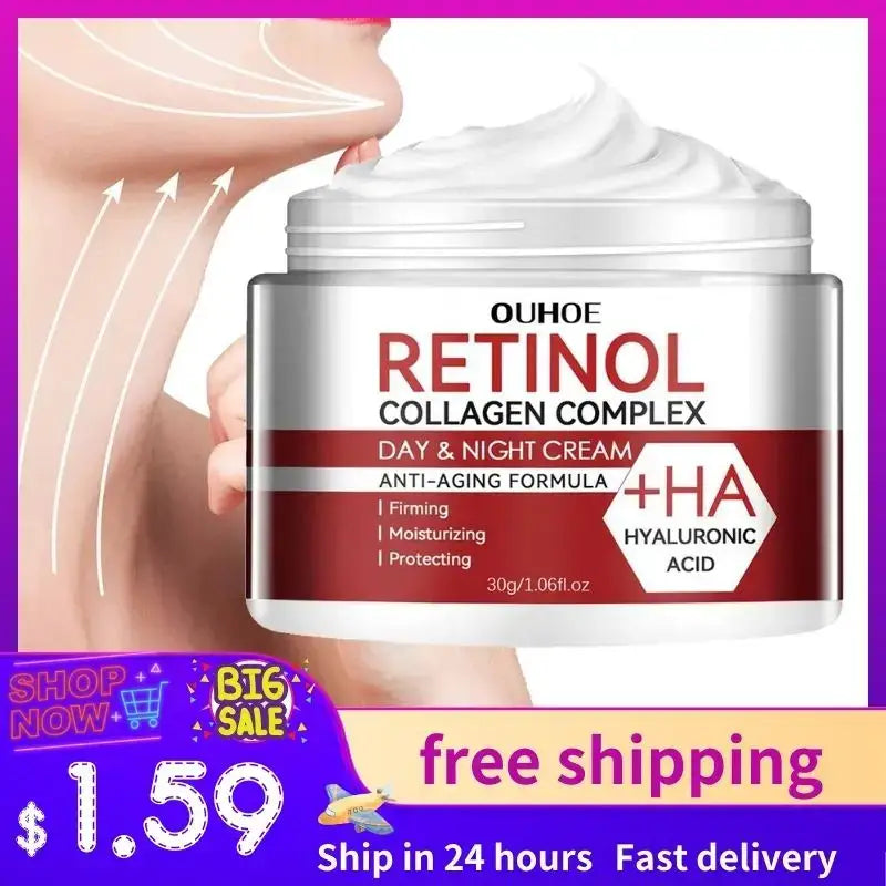 Jar of Ouhof Retinol Collagen Complex day and night anti-aging cream.