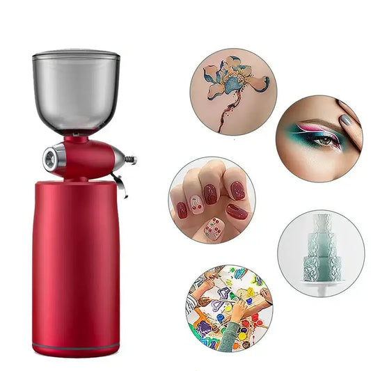 Red electric coffee grinder with a silver hopper on top.