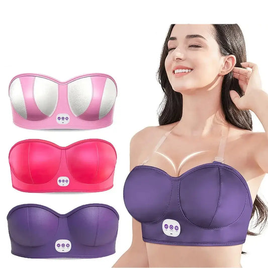 Strapless bra with electronic controls shown in multiple colors.