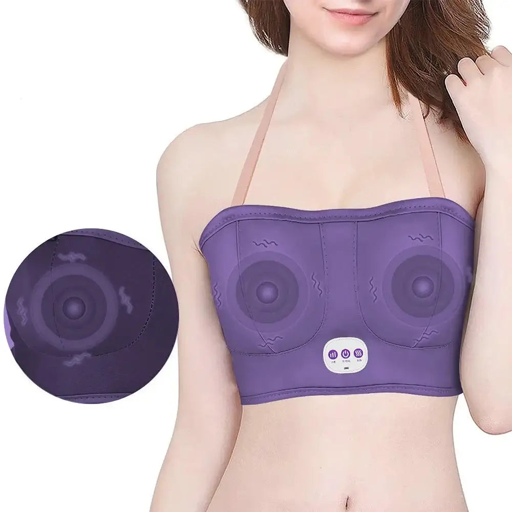 Purple strapless bra with built-in massage functionality.