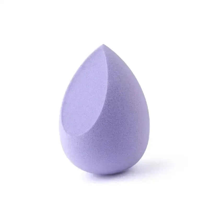 Teardrop-shaped lavender makeup sponge.