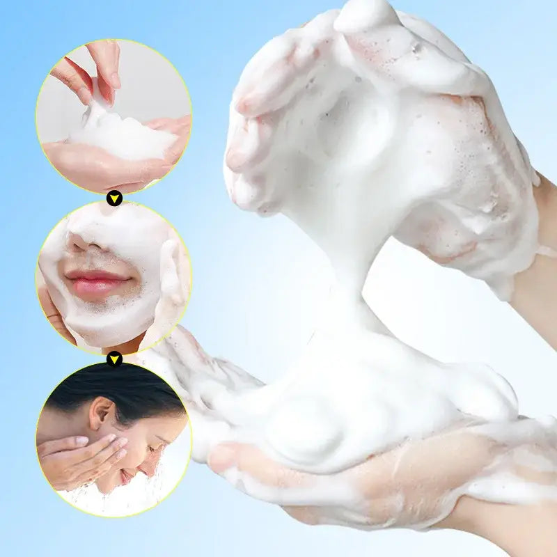 Handful of white, foamy facial cleanser or soap.