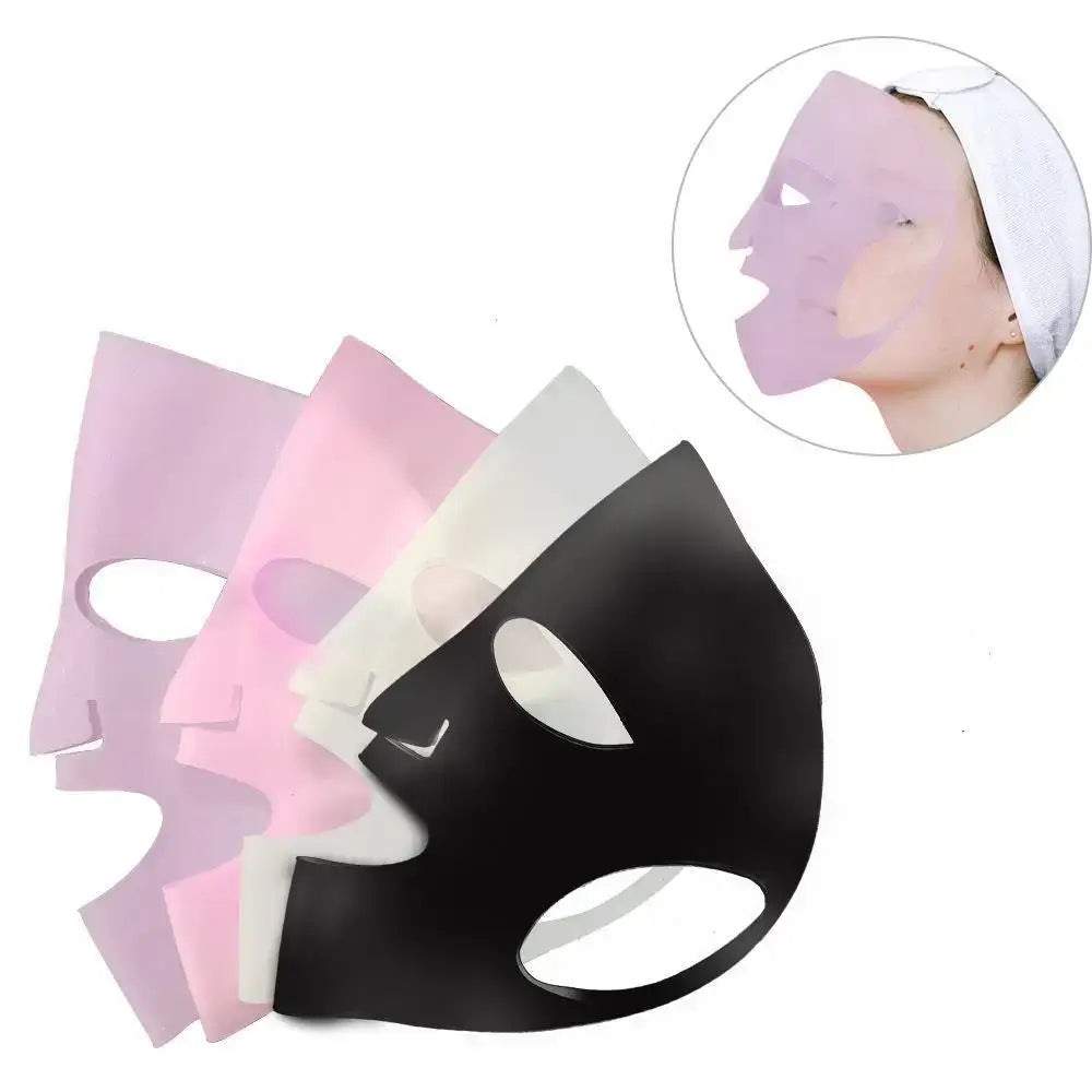 Set of facial masks in various colors ranging from black to light pink.